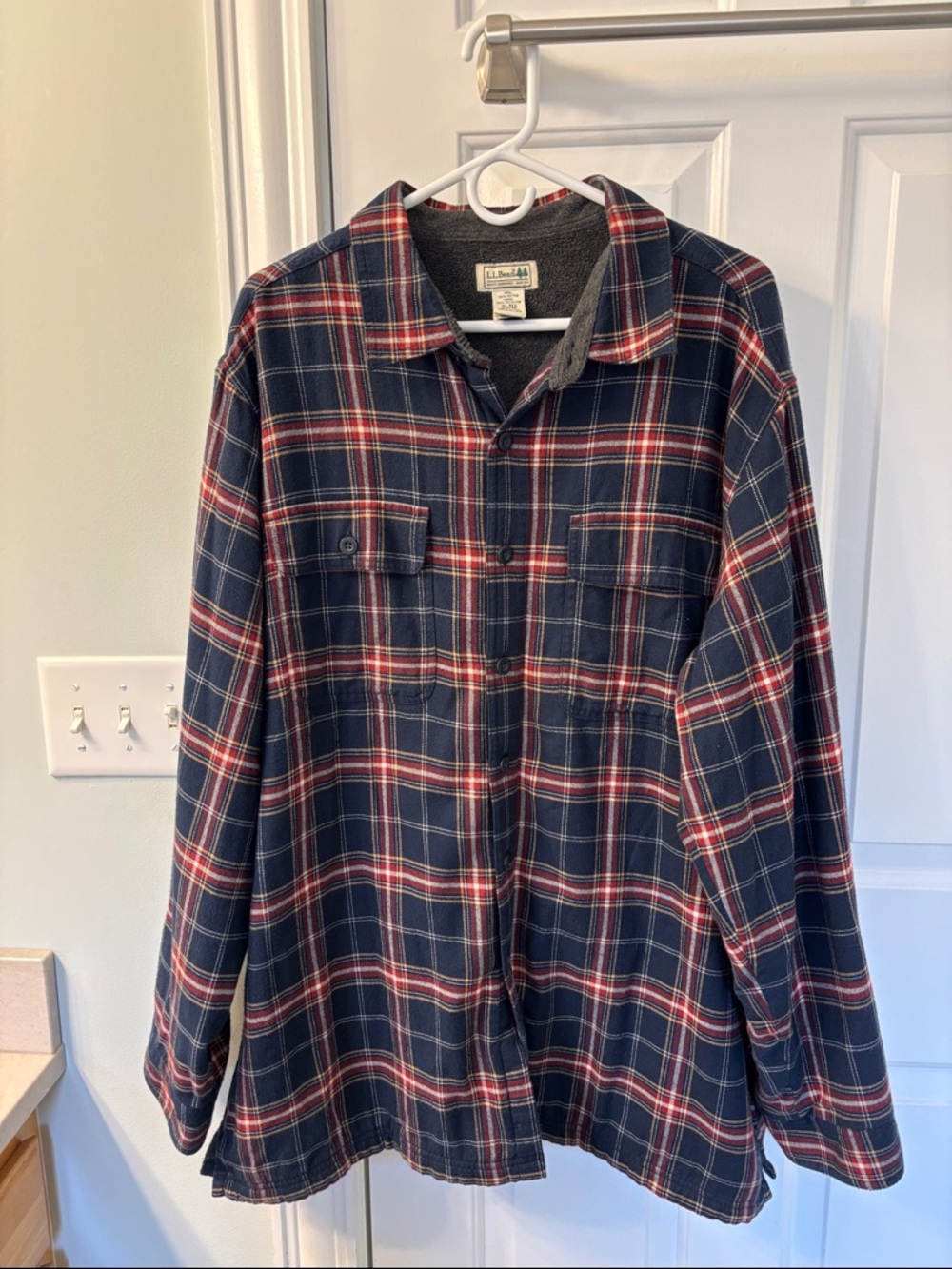 L.L. Bean Gray Fleece-Lined Plaid Shirt Jacket